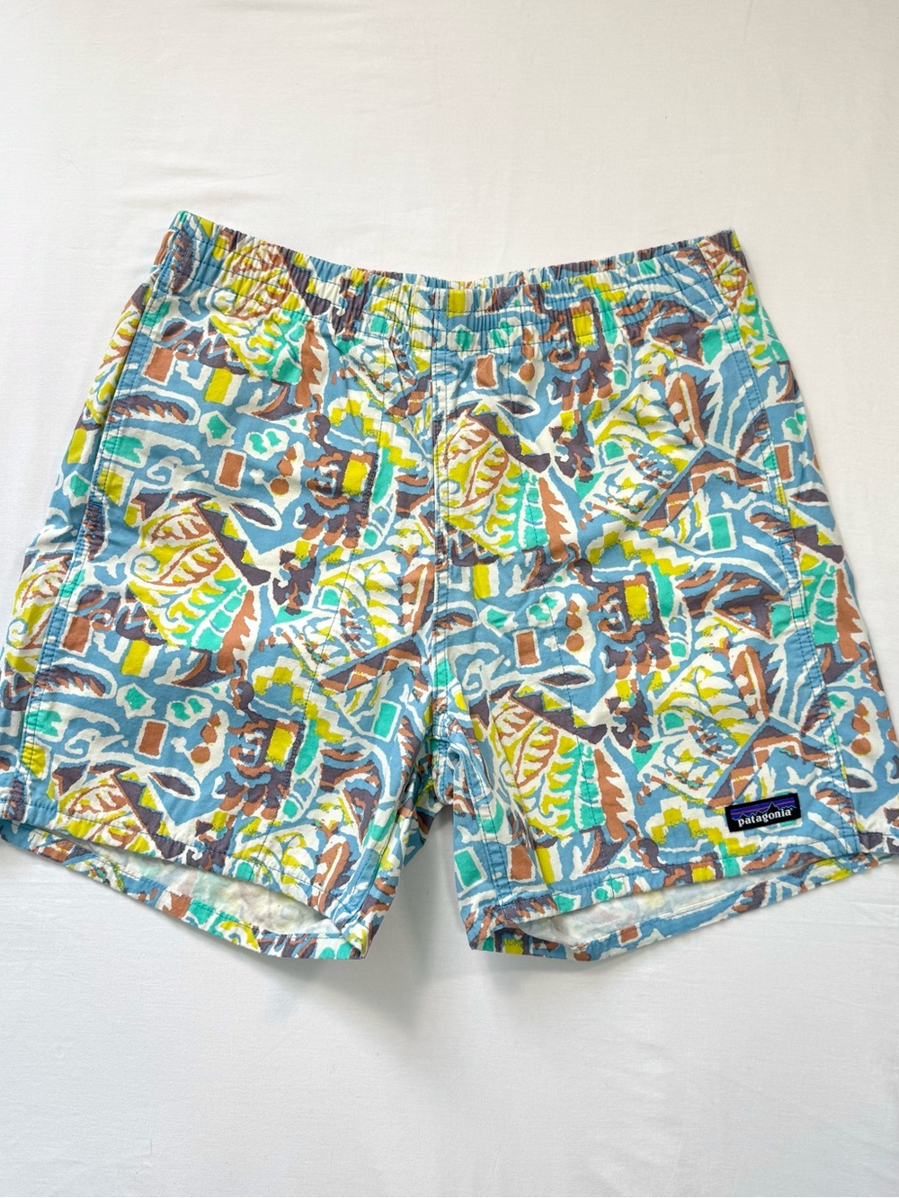 Patagonia Funhoggers Shorts Men's Medium 6" Thriving Planet Lago Blue Beach
